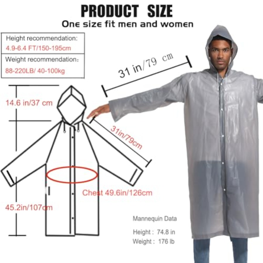 Rain Ponchos for Adults Rainco - Emergency Poncho Rain recension och pris