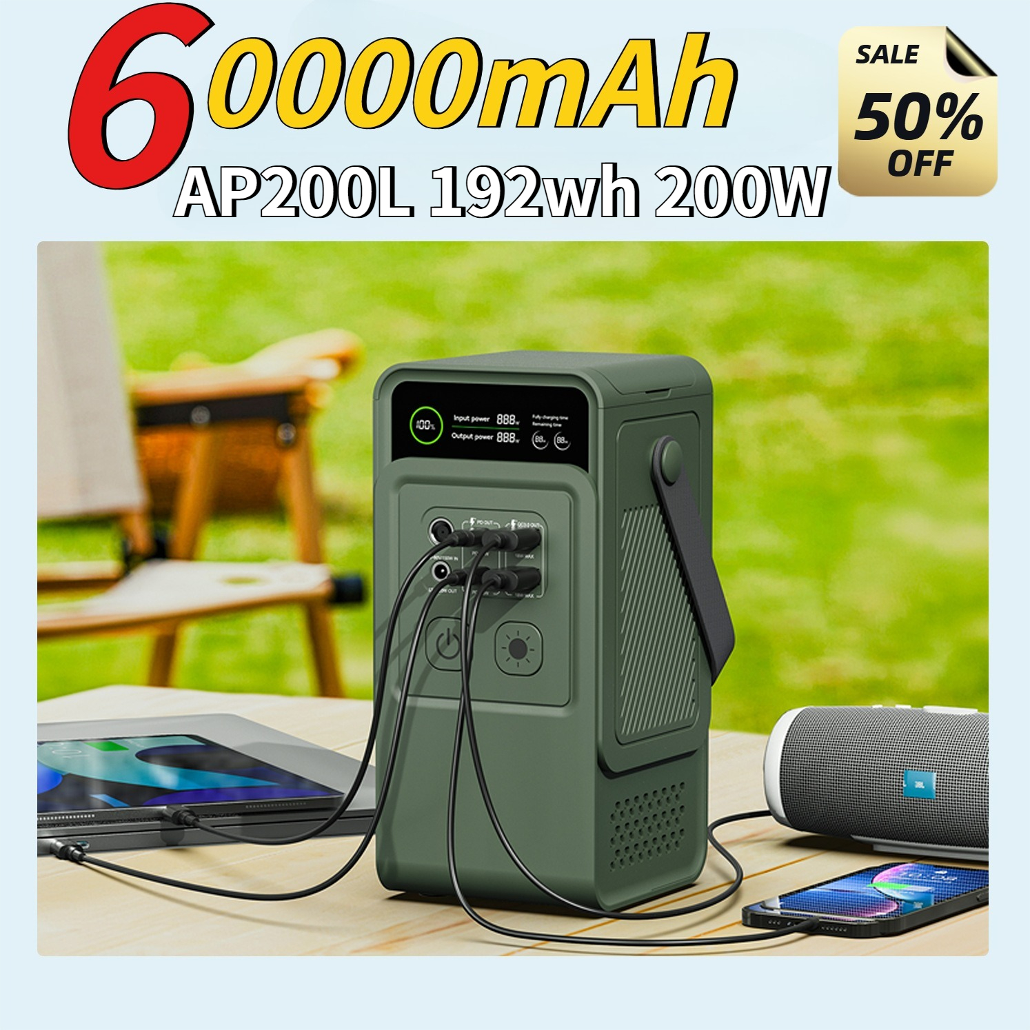 60000mAh 200W 192Wh Camping Po - Solar Emergency Charger recension och pris