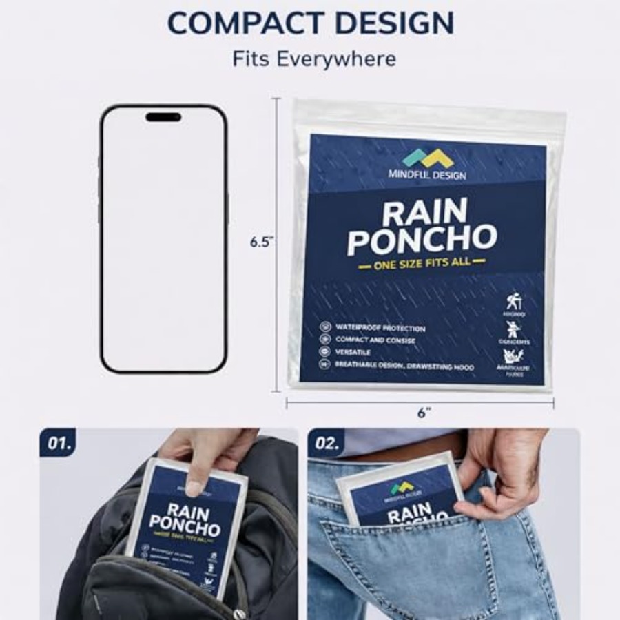 Mindful Design Rain Ponchos wi - Emergency Poncho Rain recension och pris