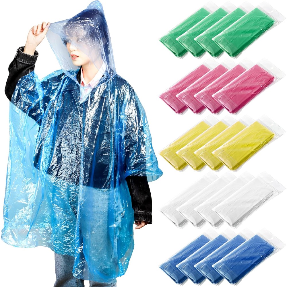 20 Pack Disposable Rain Poncho - Emergency Poncho Rain recension och pris