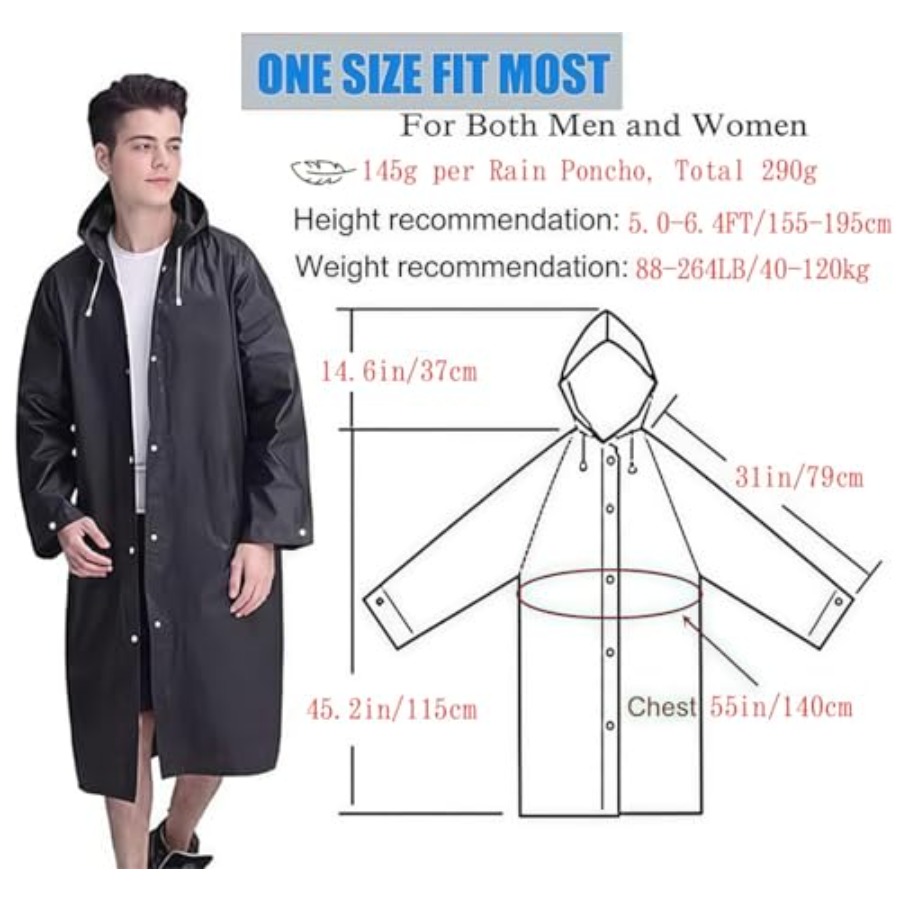Rain Coat Poncho for Adult, 2  - Emergency Poncho Rain recension och pris